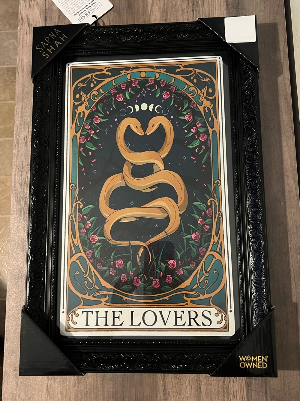 NWT Sapna Shah 'The Lovers' Snakes Black Framed Halloween Gothic Wall Art